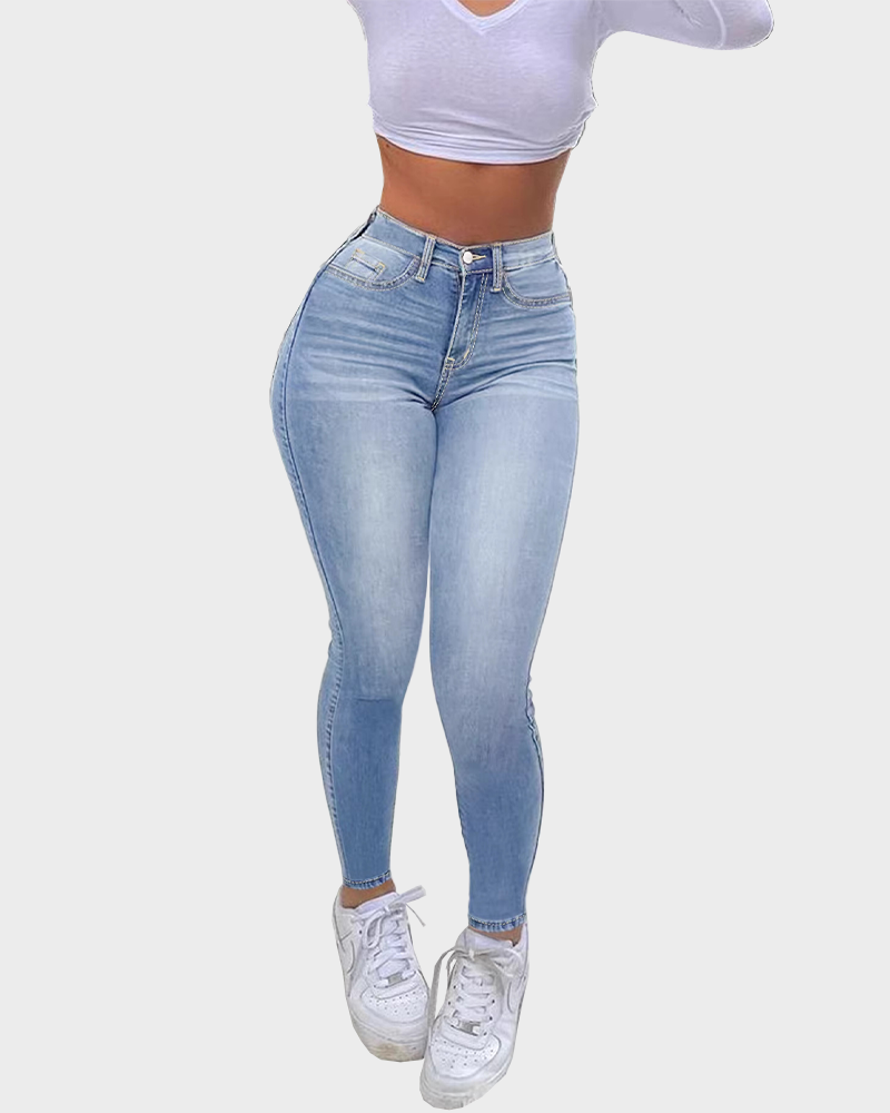 Casual High Waist Slim Fit Long Button Fly Plain Unlined All Season Pants