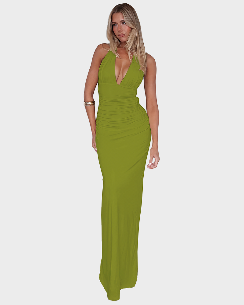 Solid Backless Halter Mini Dress Sexy Party Summer Club Dress