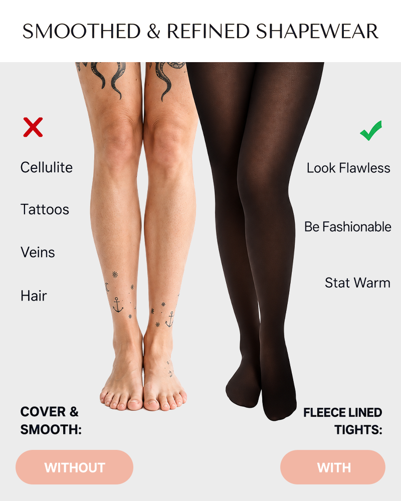 Sheer Panel Fleece Lined Tights Warm Tummy Control Bodysuit
