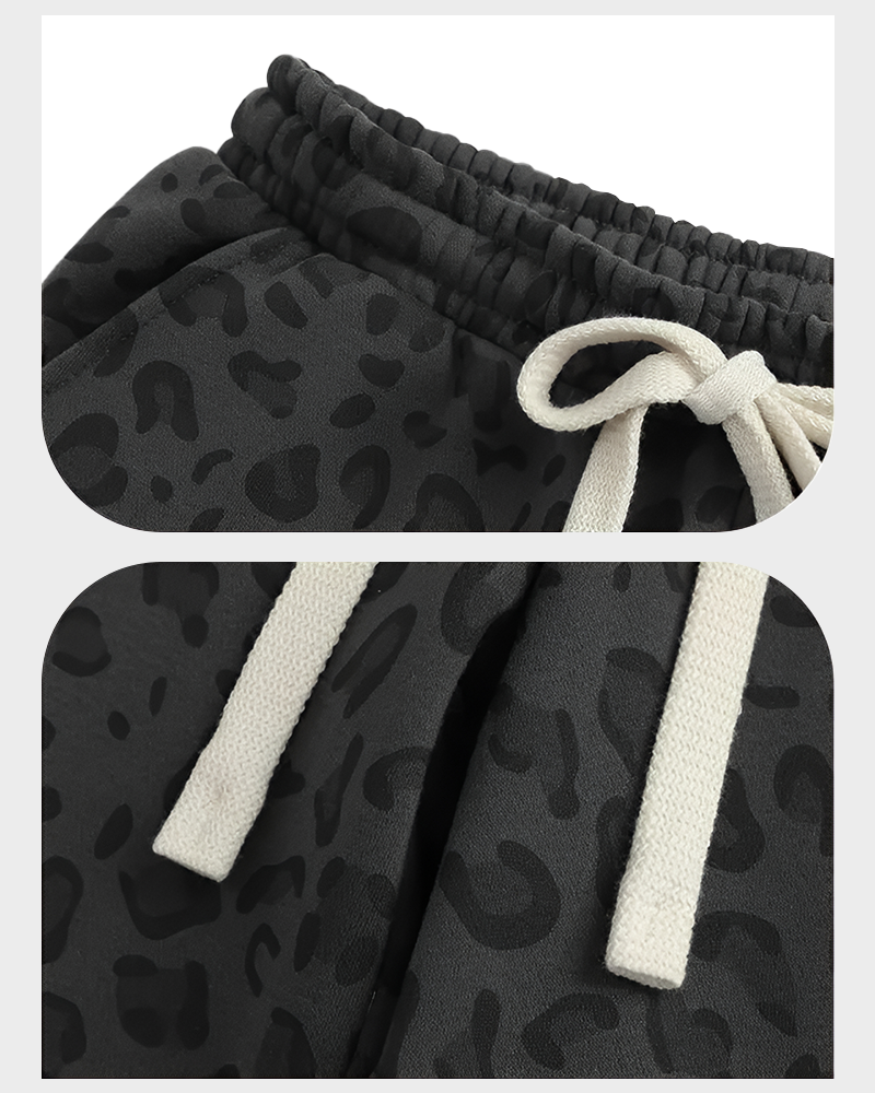 Leopard Print Casual Sweatpants Side Pockets