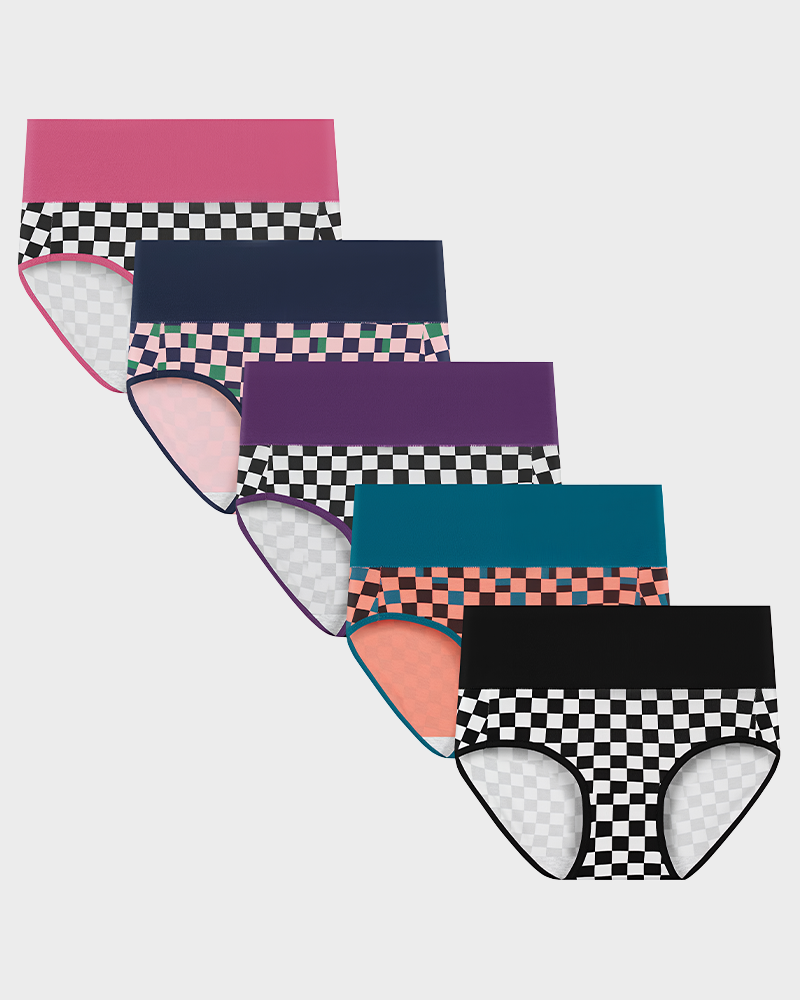 High Waisted Cotton Panties 5 Pack Soft Breathable Stretchy Briefs