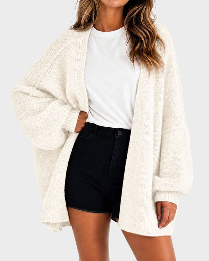 Lightweight Oversized Lantern Sleeve Sweater Open Front Knit Cardigan