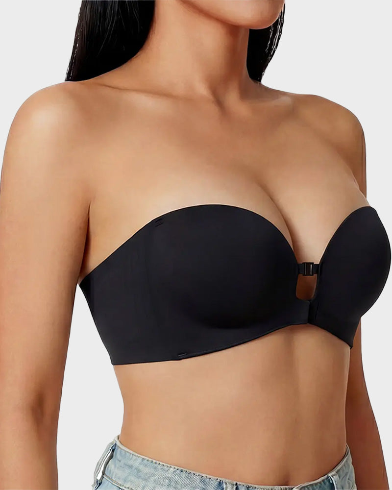 Strapless Front Closure Push Up Padded Non Slip Wireless Seamless Jelly Bra
