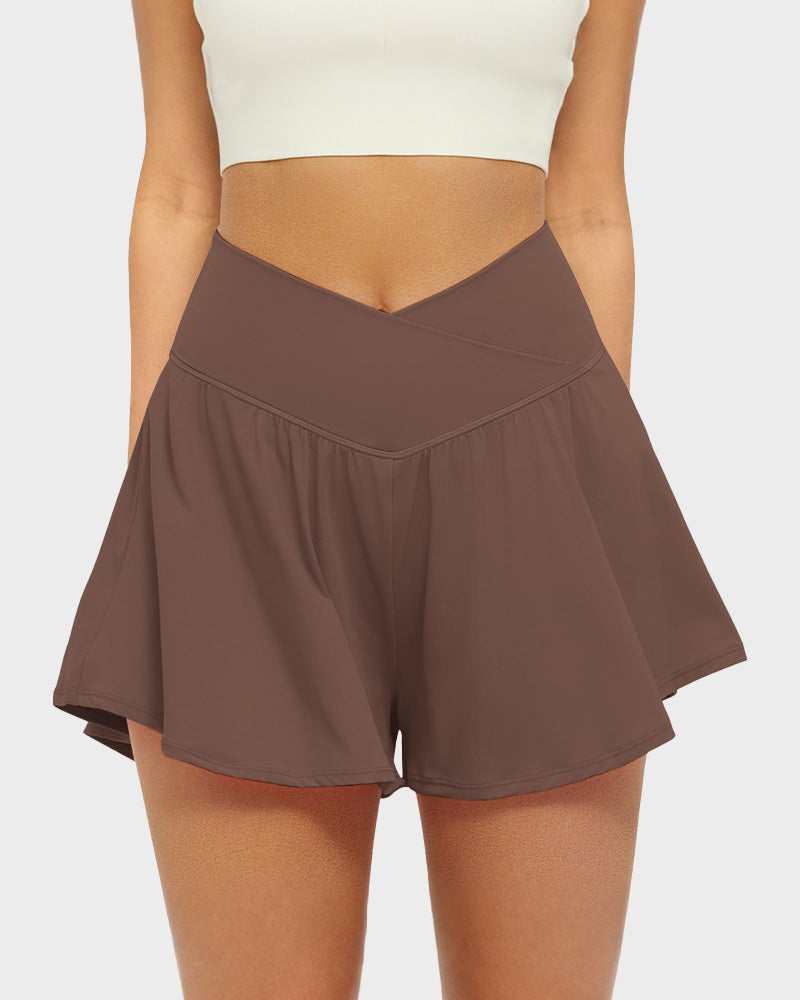 Women's 2 in 1 Crossover Flowy Running Shorts with Pockets Tennis Workout Skort