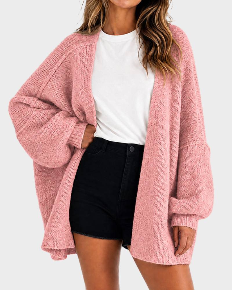 Lightweight Oversized Lantern Sleeve Sweater Open Front Knit Cardigan