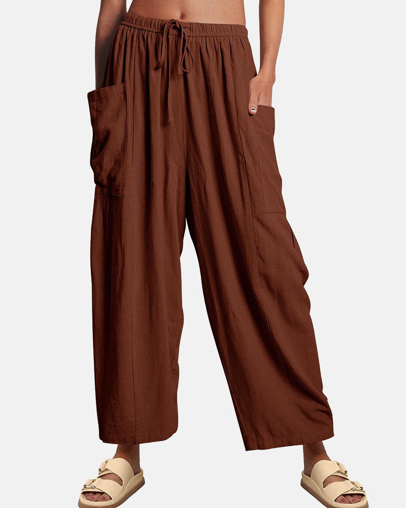Women's Linen Blend Wide Leg Loose Pants Casual Beach Palazzo Harem Pockets