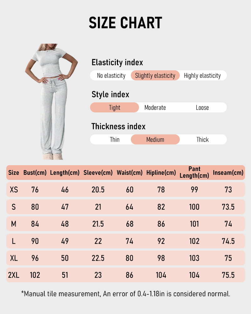 2 Piece Crop Tee & Drawstring Pants Set Round Neck Comfy Lounge Sleepwear