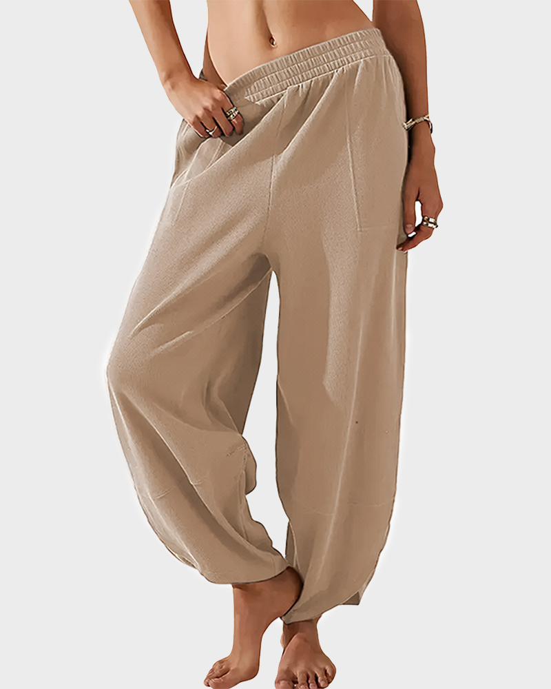 Women's Baggy Wide Leg Palazzo Harem Pants Elastic Waist Casual with Pockets
