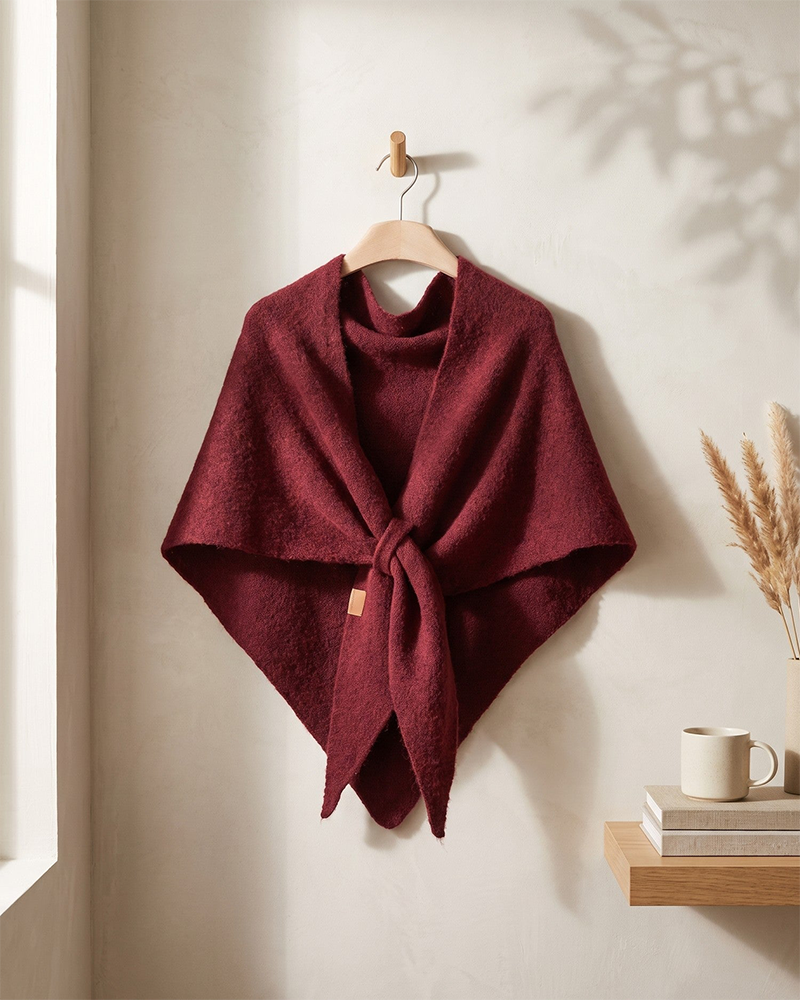 Soft Knitted Wrap Shawl Thick Warm Knotted Detail Cover-Up