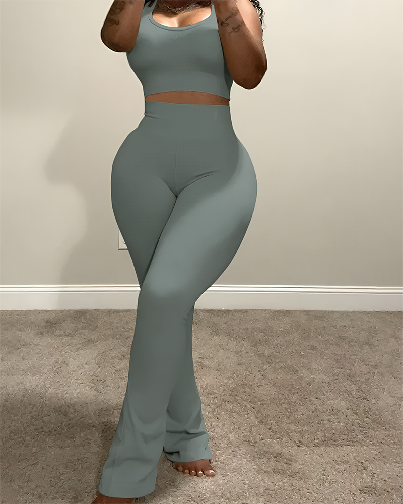 Women's Cropped Top & Wide Leg Pants Set