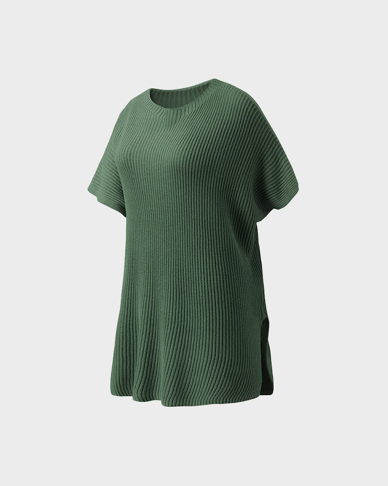 Summer Vibes Oversized Ribbed Crew Neck Knit Top with Side Slit
