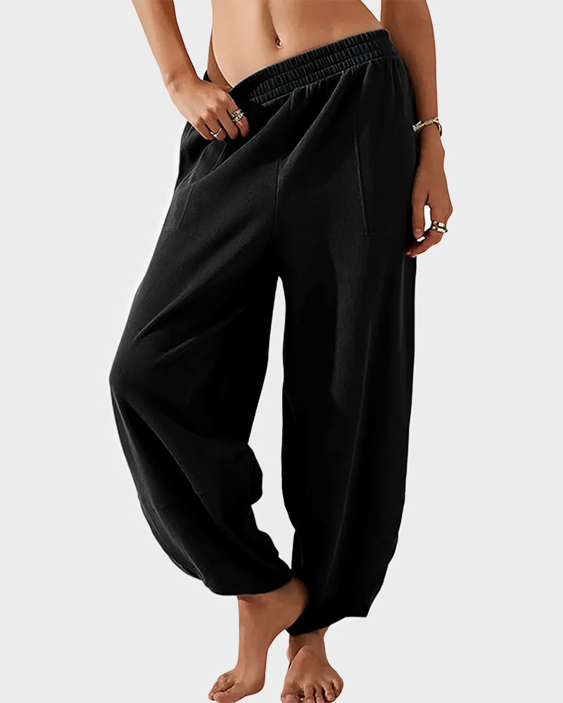 Women's Baggy Wide Leg Palazzo Harem Pants Elastic Waist Casual with Pockets