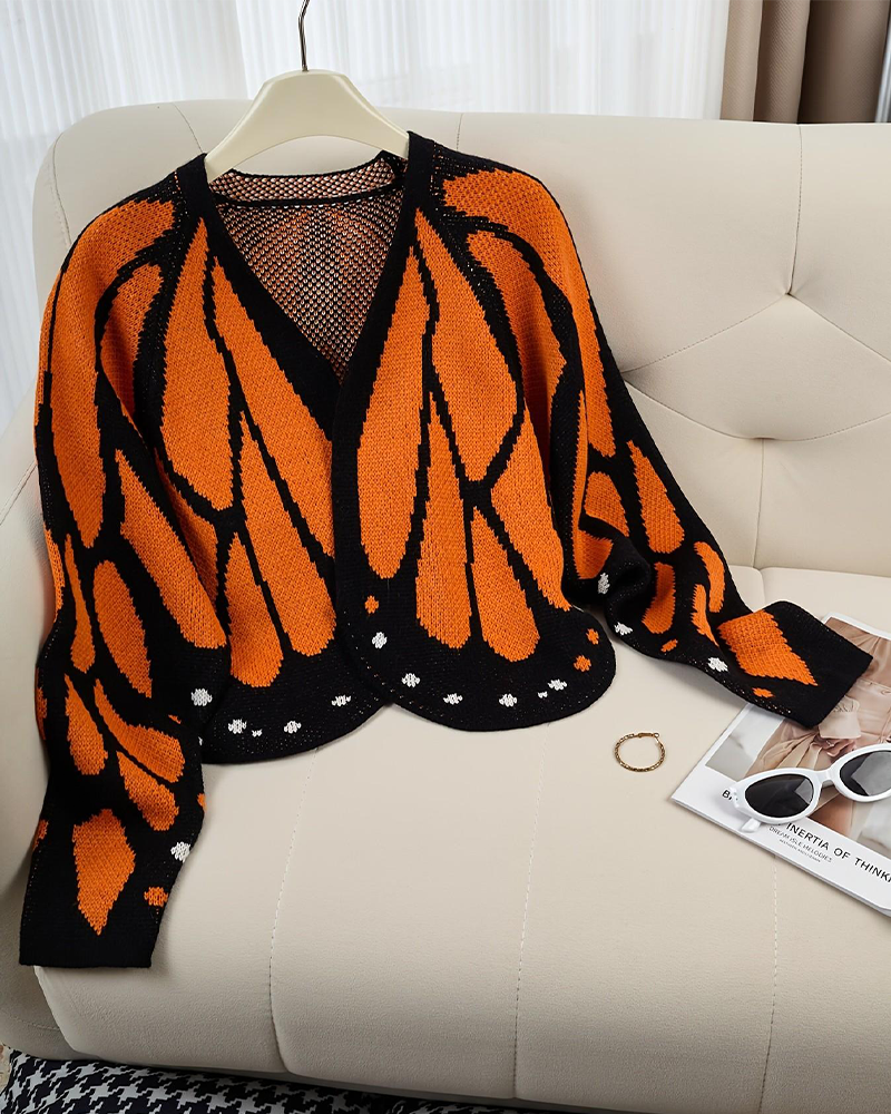 Women's Butterfly Wings V Neck Bat Sleeve Open Front Short Knit Casual Cardigan