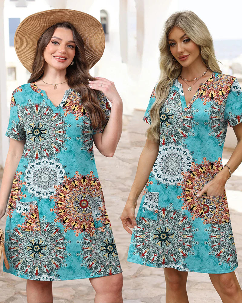 Casual Summer Dress: V-Neck Short Sleeve Beach Essential