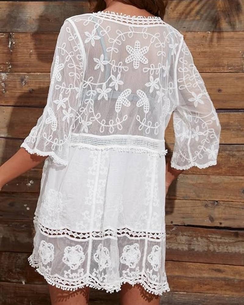 Women's V-Neck Lace Bathing Suit Cover Up Loose Swimwear Beach Dress