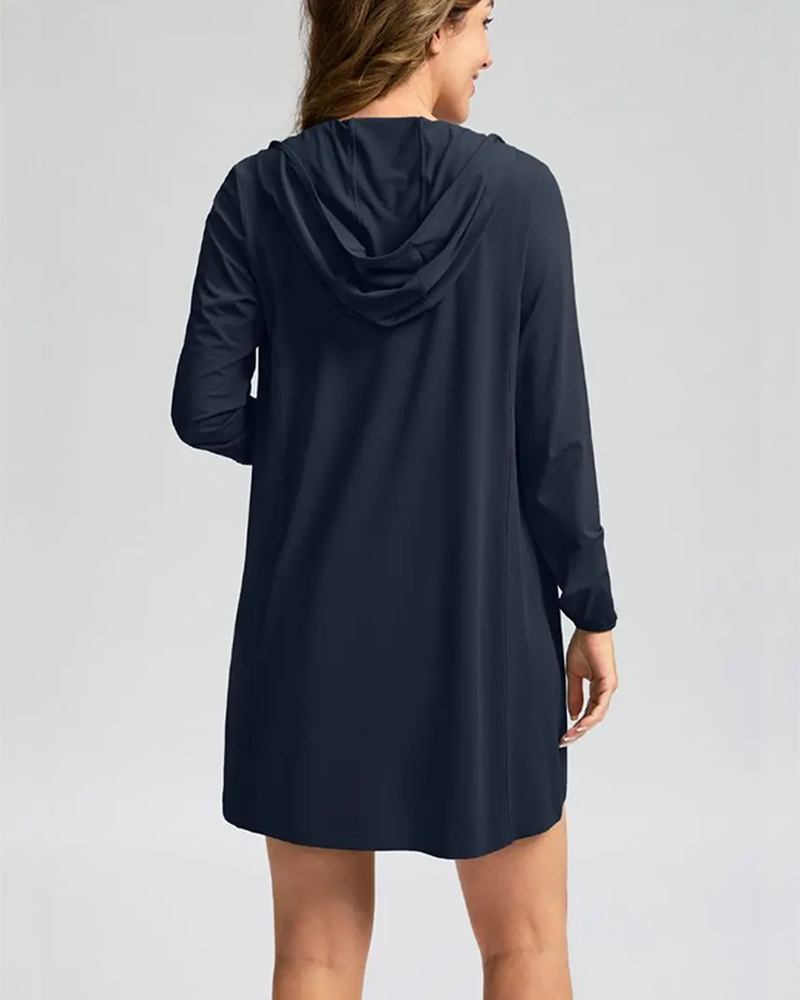 Women's UPF 50+ Crochet Hooded Long Beach Cover Up Bikini Jacket Lightweight