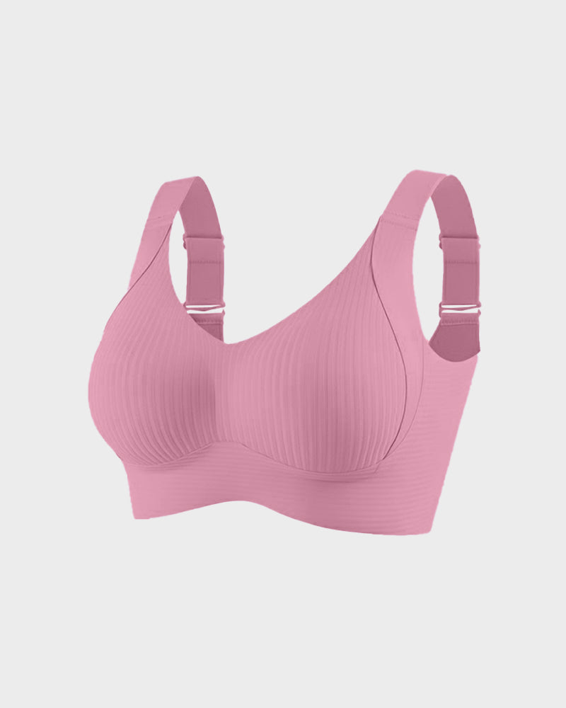 Women's Solid Ribbed Push Up Soft Breathable Wireless Bra