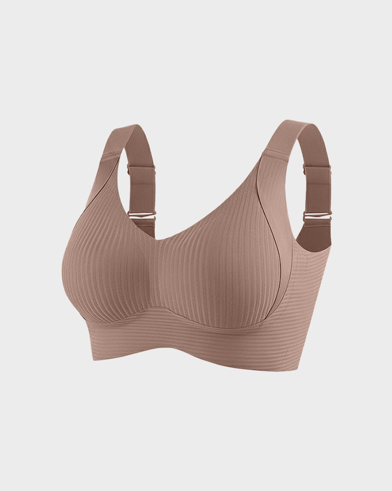 Women's Solid Ribbed Push Up Soft Breathable Wireless Bra