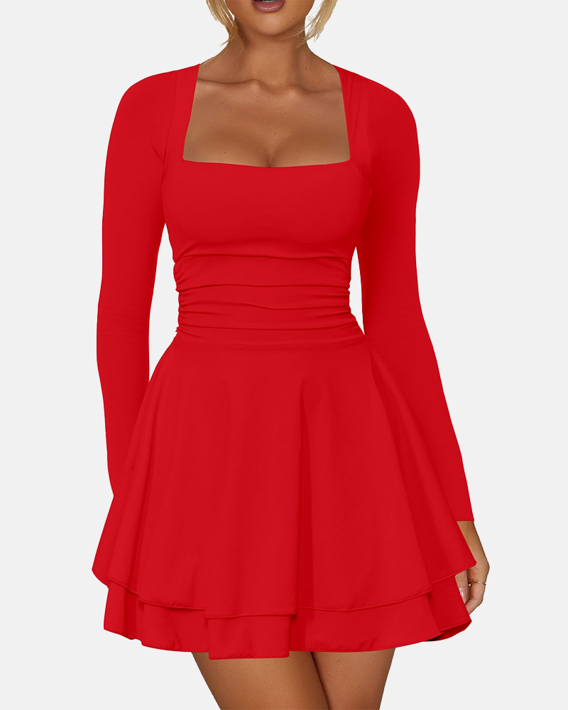 Square Neck Ruffle Hem Corset Party Mini Dress