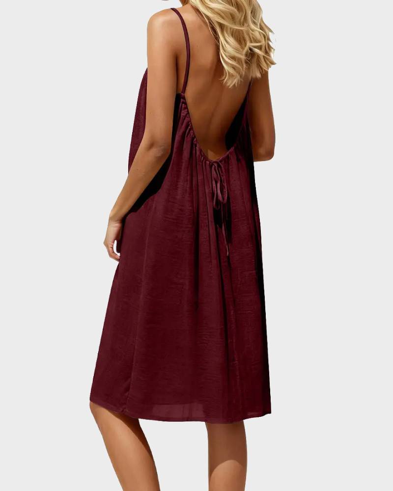 Women's Solid Cami Lounge Dress Sleeveless Knee Length Summer Sleepwear