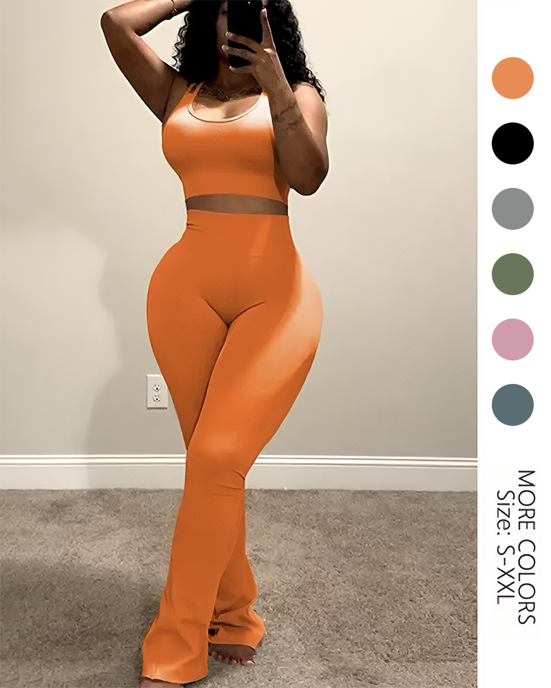 Women's Cropped Top & Wide Leg Pants Set