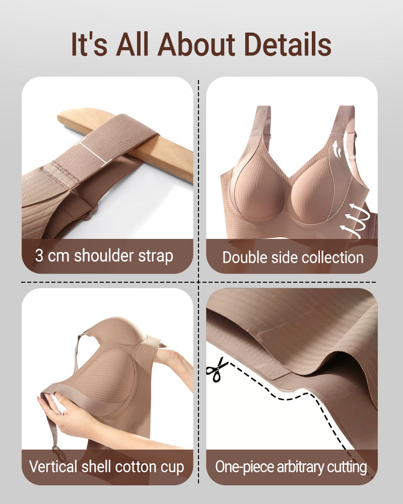 Women's Solid Ribbed Push Up Soft Breathable Wireless Bra