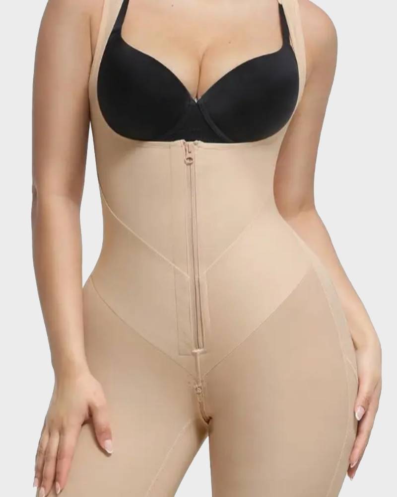 Colombian Postpartum Faja Butt Lifter Bodysuit with Zipper Crotch Smooth Compression Shapewear