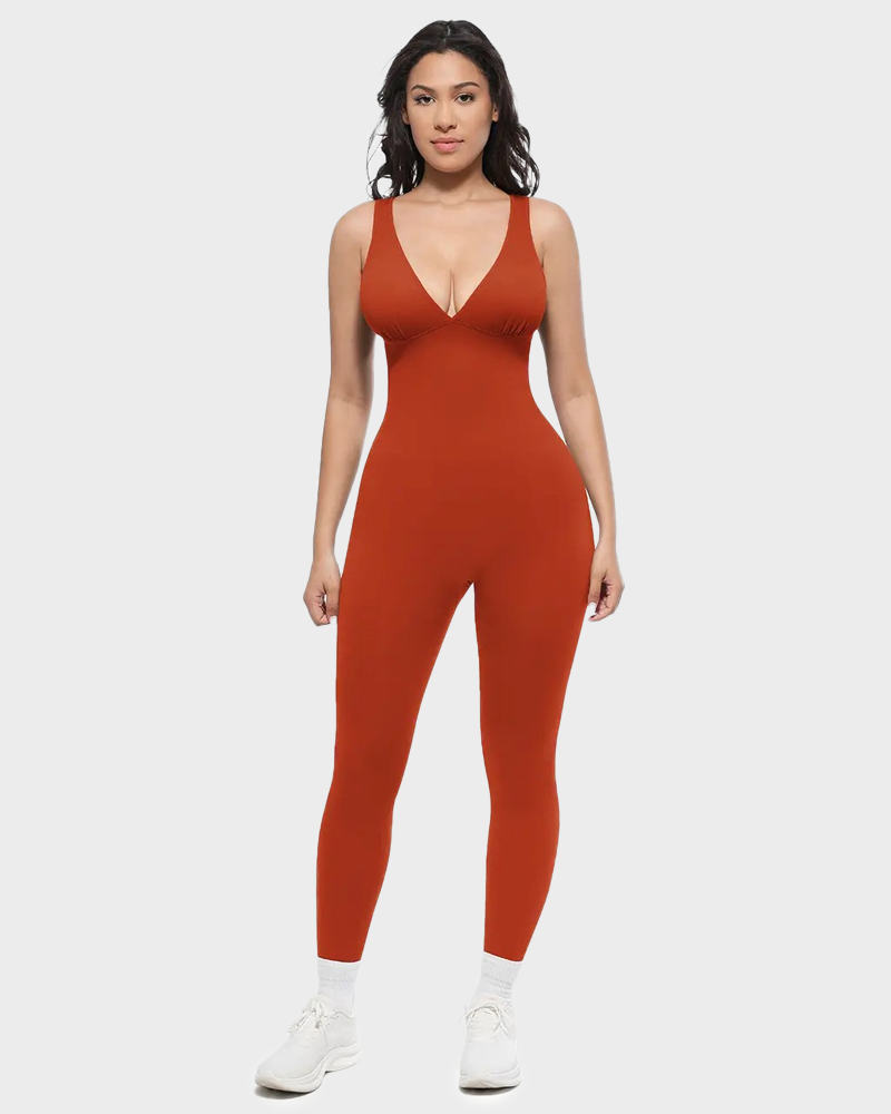 Deep V High Waisted Tummy Control Jumpsuit Breathable Shapewear