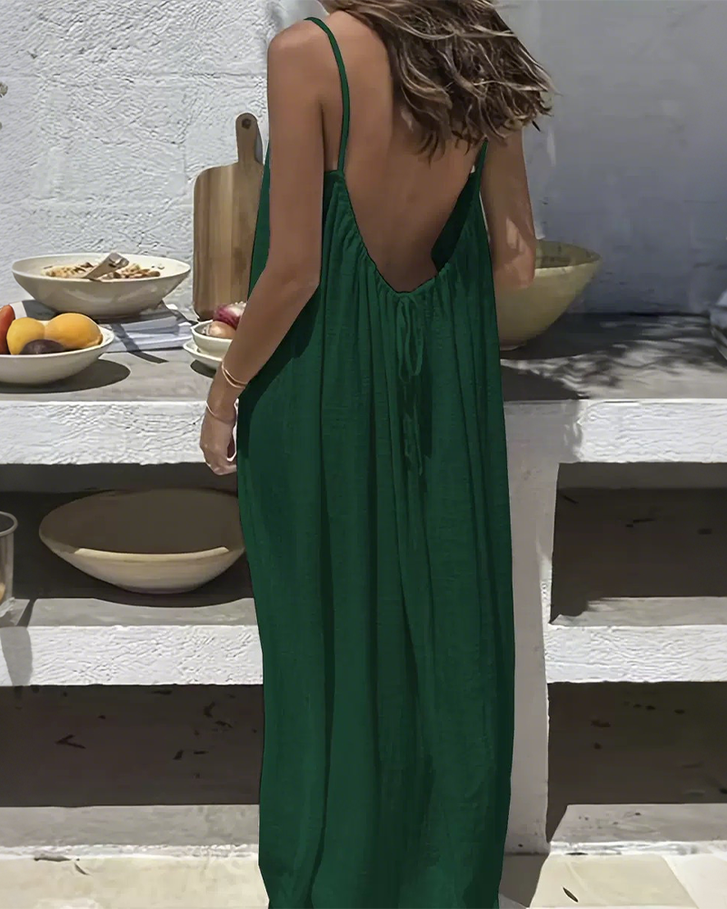 Women's Solid Color Backless Cami Dress