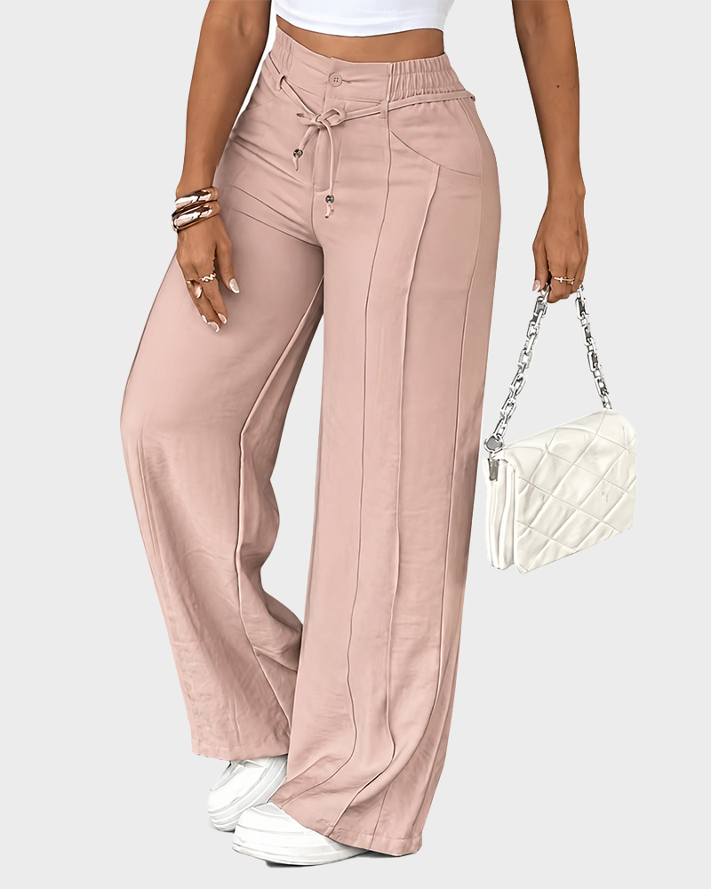 Women's High Waisted Wide Leg Casual Pants with Front Seam Drawstring