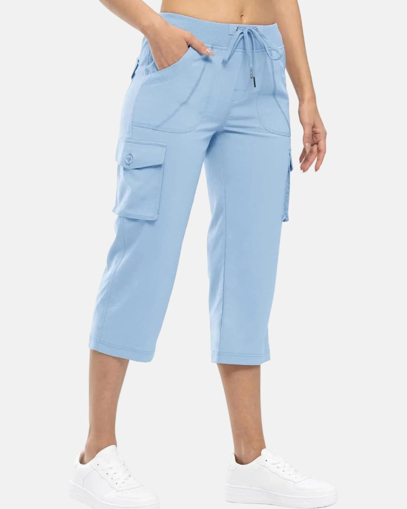 Lightweight 6 Pocket Quick Dry Cargo Capri Pants Loose Hiking Outdoor Bottoms