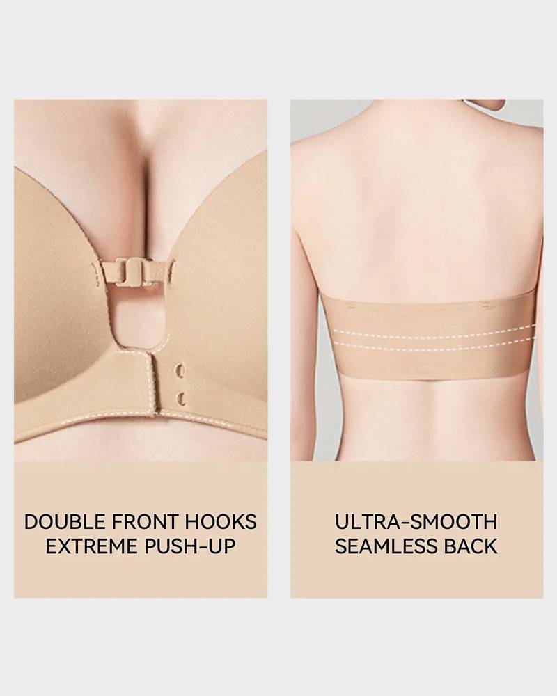 Strapless Front Closure Push Up Padded Non Slip Wireless Seamless Jelly Bra