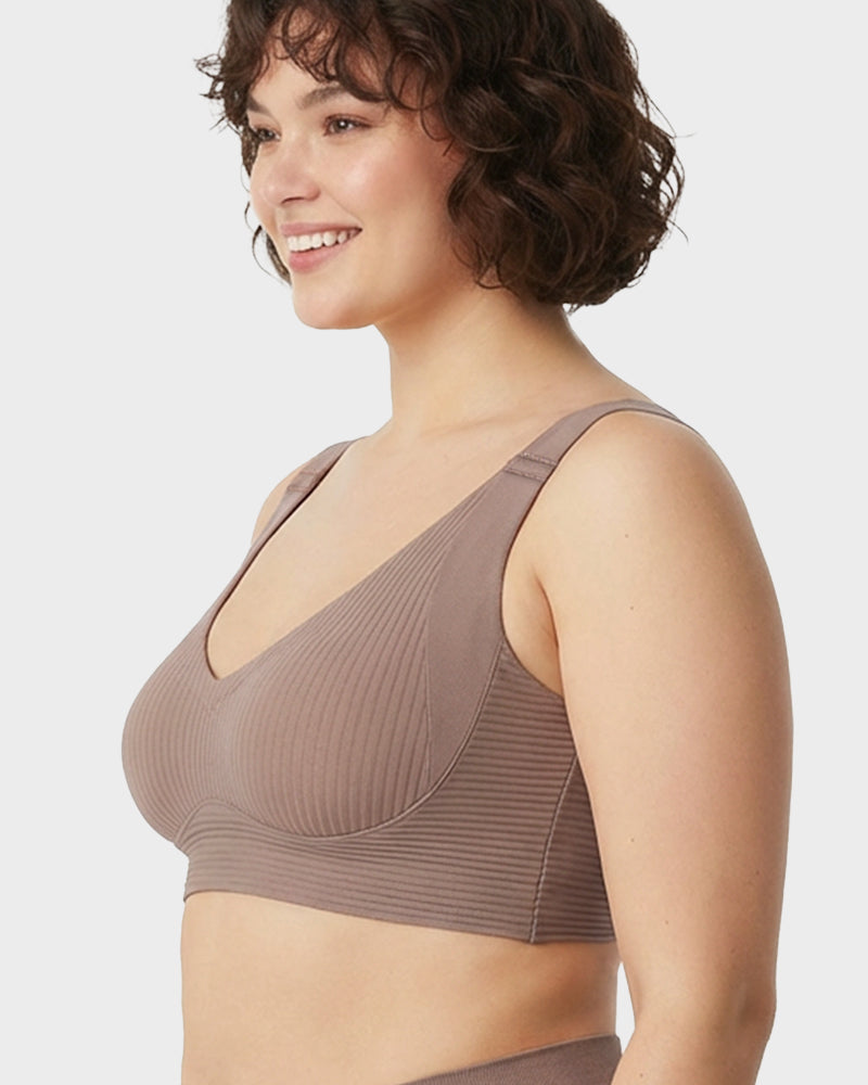 Women's Solid Ribbed Push Up Soft Breathable Wireless Bra