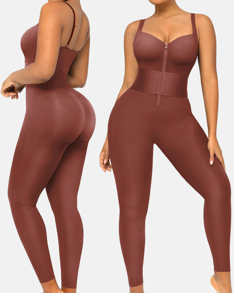Zipper Shaping Jumpsuit Tummy Control Waist Band One Piece Yoga Bodysuit Activewear