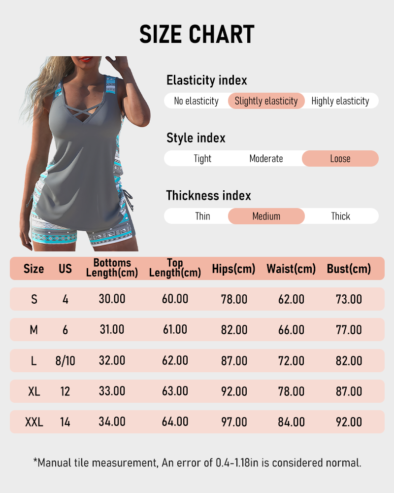 Two Piece Tankini Set Ethnic Floral Print Bohemian Drawstring Swimsuit