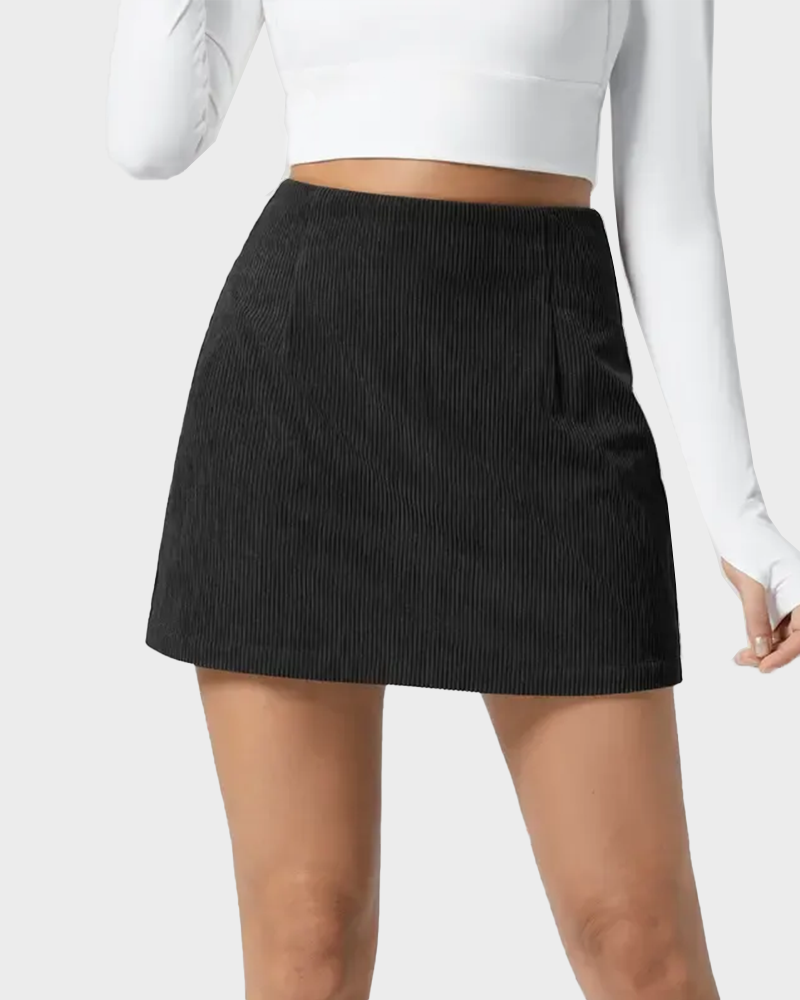 2-in-1 High Waisted Corduroy A-Line Skirt