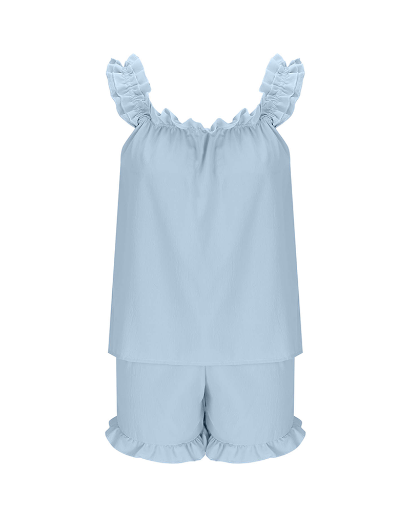 Women's 2-Piece Pajama Set: Ruffle Trim Top & Shorts