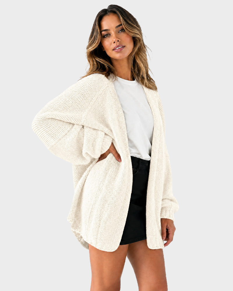 Lightweight Oversized Lantern Sleeve Sweater Open Front Knit Cardigan