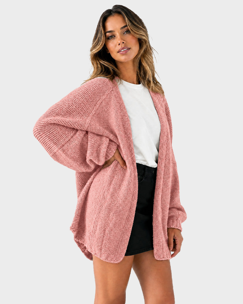 Lightweight Oversized Lantern Sleeve Sweater Open Front Knit Cardigan