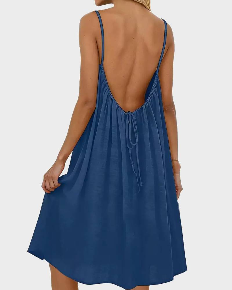 Women's Solid Cami Lounge Dress Sleeveless Knee Length Summer Sleepwear