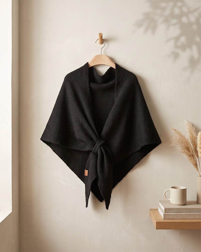 Soft Knitted Wrap Shawl Thick Warm Knotted Detail Cover-Up