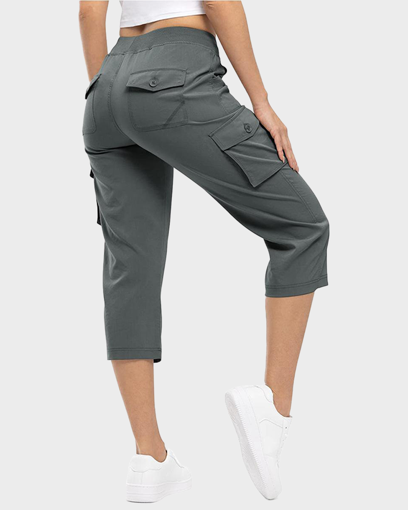 Lightweight 6 Pocket Quick Dry Cargo Capri Pants Loose Hiking Outdoor Bottoms