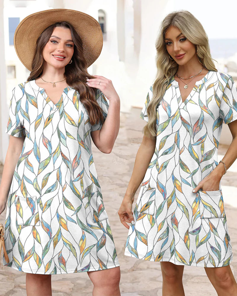 Casual Summer Dress: V-Neck Short Sleeve Beach Essential
