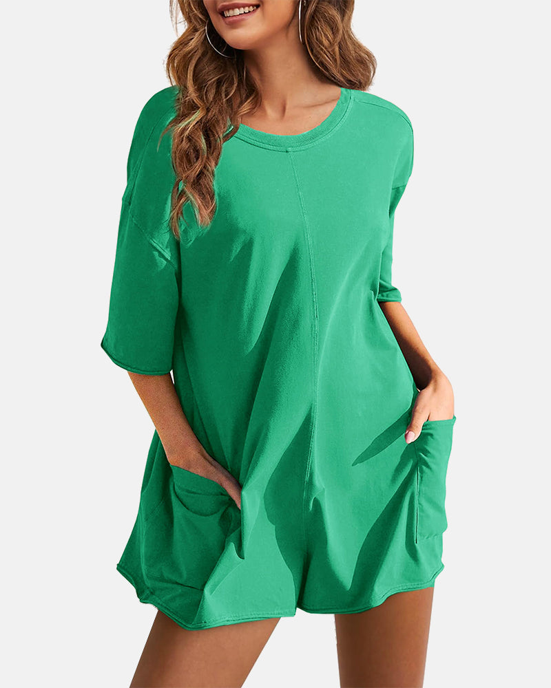 Women's Casual Short Sleeve Oversized Athletic Reversible Romper