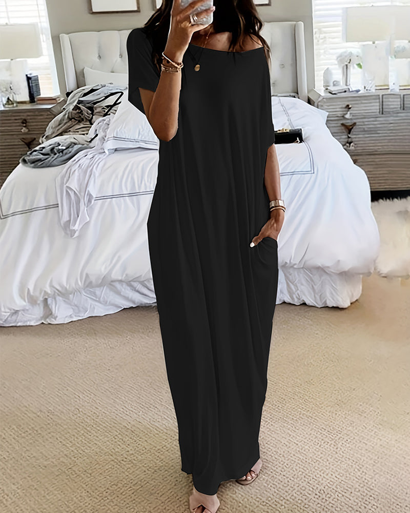 Batwing Sleeve Casual Lounge Dress Comfy Short Sleeve Nightdress