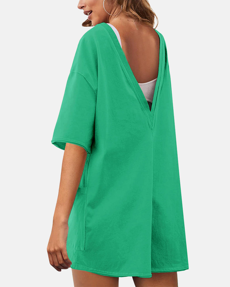 Women's Casual Short Sleeve Oversized Athletic Reversible Romper
