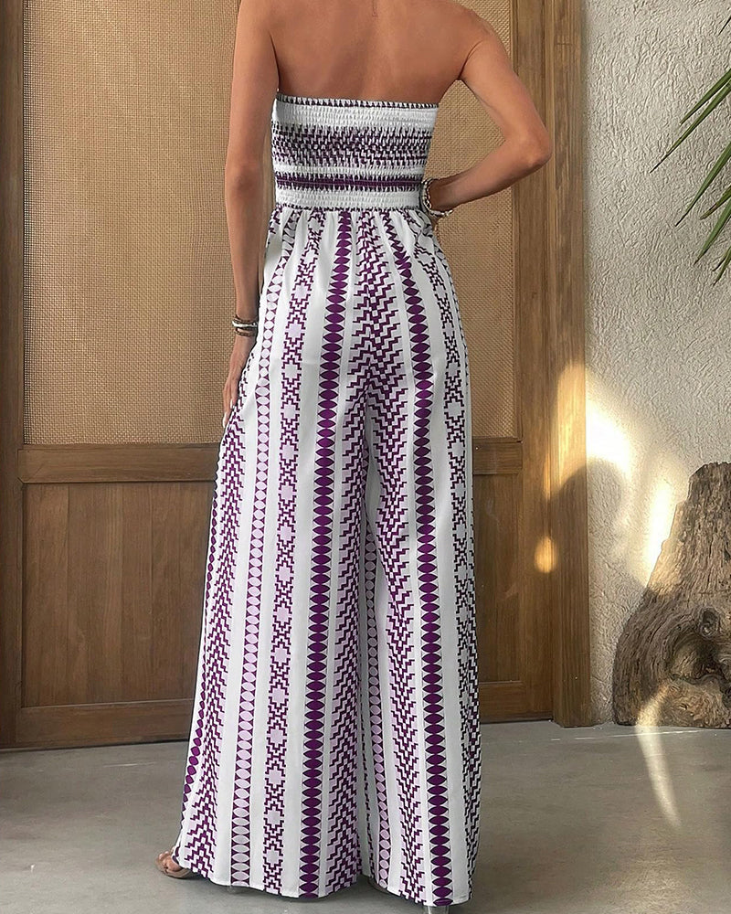 Boho Halter & Strapless High Split Wide Leg Jumpsuit