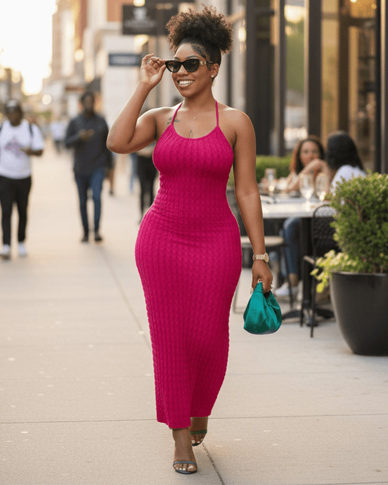 Criss Cross Backless Frill Cami Bodycon Maxi Dress