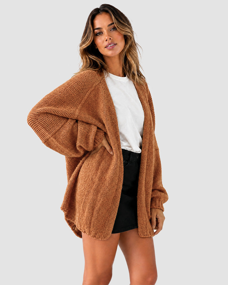 Lightweight Oversized Lantern Sleeve Sweater Open Front Knit Cardigan