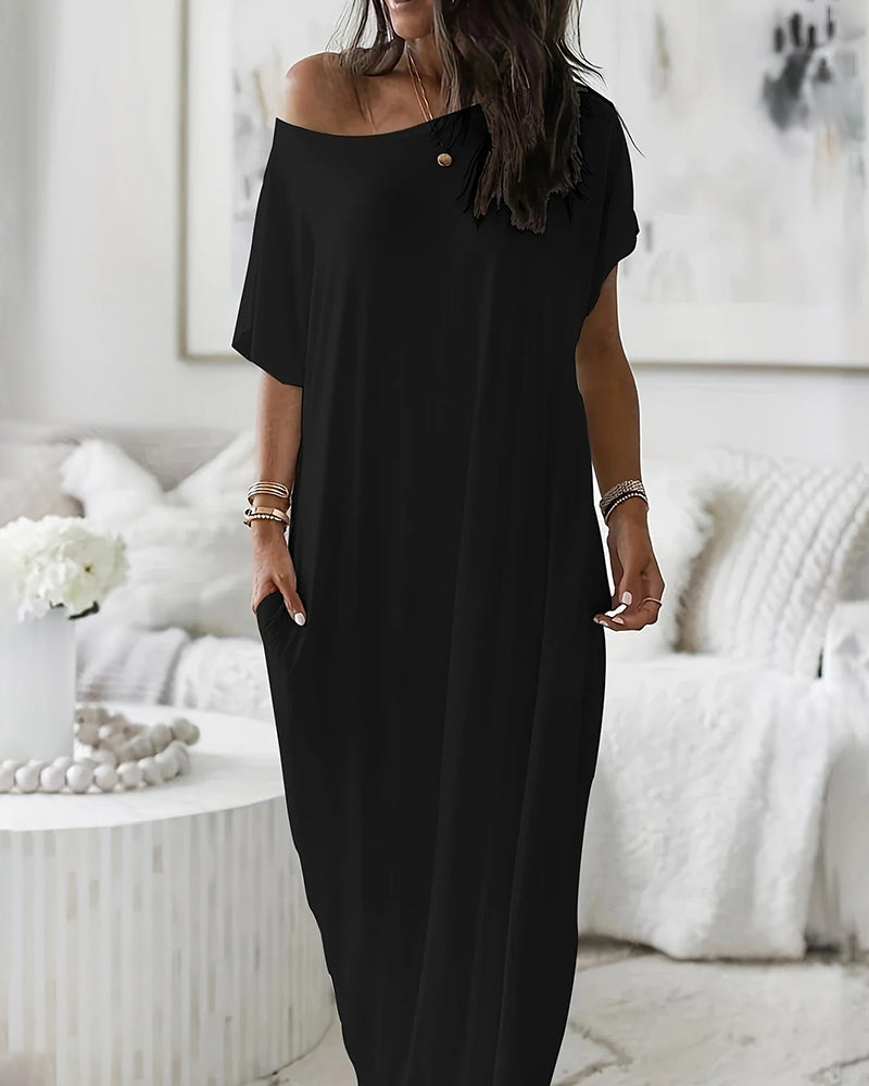 Batwing Sleeve Casual Lounge Dress Comfy Short Sleeve Nightdress
